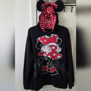 Disney Minnie Mouse Black Hoodie with Red Polka Dot Accents Women Size XXL